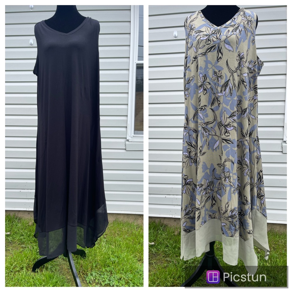 LOGO BUNDLES SET for 2 dress size xl Elegant Black and Floral Sleeveless Dresses